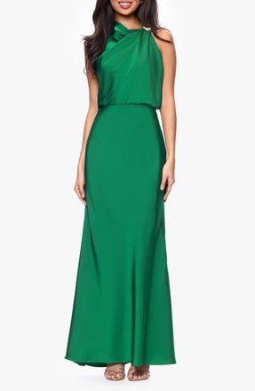 Betsy & Adam Clasp Detail Satin Gown in Emerald at Nordstrom, Size 2