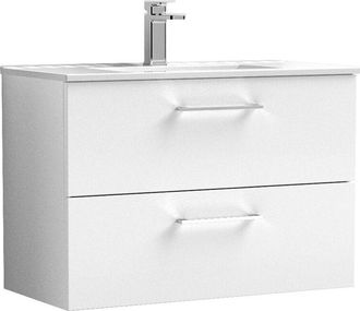 Nuie Nuie - Arno Gloss White 800mm Wall Hung 2 Drawer Vanity Unit and Minimalist Ceramic Basin - ARN126B