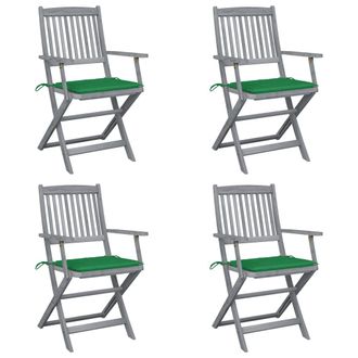 vidaXL Sillas Plegables (4 Unidades) Con Cojines, De Madera Maciza De Acacia. Vidaxl