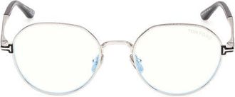 Tom Ford 51mm Round Optical Glasses in Shiny Palladium /Shiny Black at Nordstrom