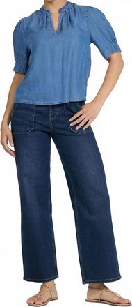 Dear John Denim Samantha Soft Denim Short Sleeve Top In Imperial Blue