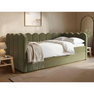 Flair Esme Cloud Fabric Day Bed with Trundle in Green | Size: Single