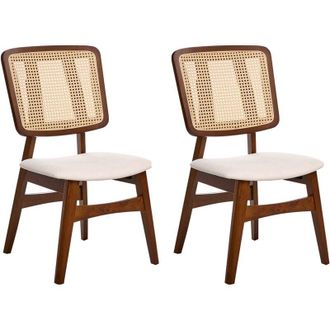 Beliani Conjunto De 2 Sillas De Comedor Asientos Tela Poli&eacute;ster Estructura Madera Caucho Lacado Sin Reposabrazos Retro Marr&oacute;n Oscuro Alcova