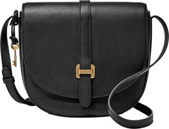 Fossil Womens Emery Leather Crossbody Bag with Adjustable Strap & Flap Closure (Black)