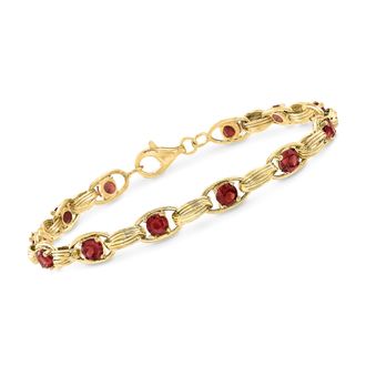 Ross-Simons Garnet Oval-Link Bracelet in 14kt Yellow Gold