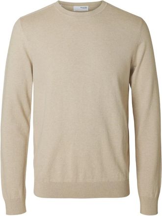 Selected Crew Neck Gebreide Trui - Heren - Ronde hals truien - Beige - XL - Katoen - Truien & Vesten