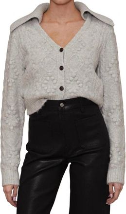 LE JEAN Cable Knit Cardigan In Heather Grey
