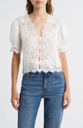 Dôen Idella Lace Trim Ramie Top in Salt at Nordstrom, Size Xx-Large