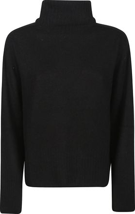 Aragona Cropped Black Cashmere Turtleneck Sweater