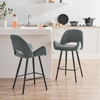 Furniturebox 2x Layla Grey Fabric Bar Chairs