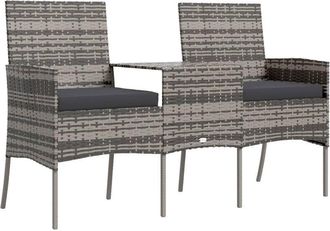 vidaXL Sof&aacute; De Jard&iacute;n De 2 Plazas Con Mesita Rat&aacute;n Sint&eacute;tico Antracita Vidaxl