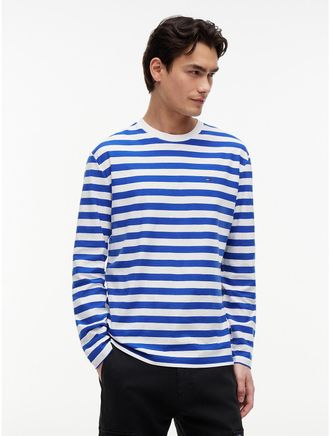 Tommy Hilfiger Mens Tommy Jeans Long-Sleeve Striped T-Shirt - Blue - XL