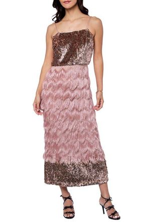 Ciebon Olivera Fringe & Sequin Dress in Champagne at Nordstrom, Size X-Small