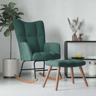 vidaXL Vidaxl - Silla Mecedora Con Reposapi&eacute;s Terciopelo Verde Oscuro