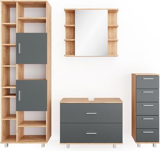 Vicco Conjunto De Muebles De Ba&ntilde;o Ilias, Antracita/roble Dorado, 4 Piezas