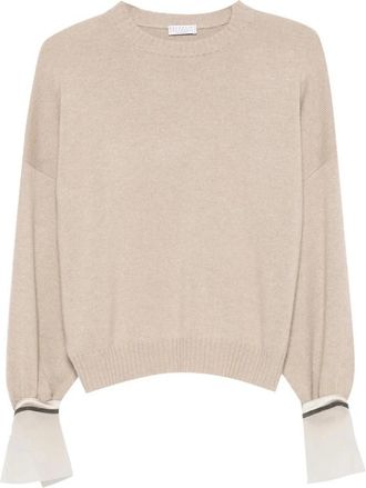 Brunello Cucinelli Sweater Brunello Cucinelli - Dames - Cashmere truien - Beige - XS - Leer - Truien & Vesten