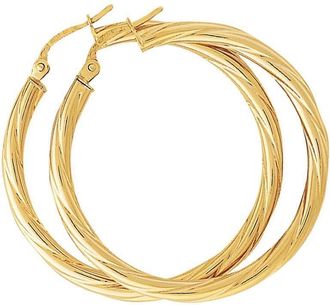 Jewelco London 9ct Gold Rock Candy Twist Hoop Earrings - 35mm - ENR02463