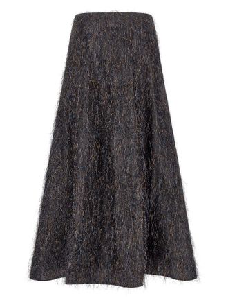PESERICO Metallic-Frayed Midi Skirt - Charcoal
