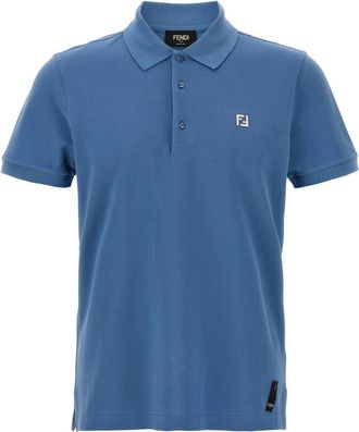 Fendi Blue FF Metallic Logo Polo Shirt