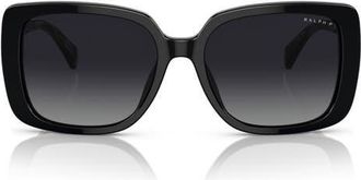 Ralph Lauren 55mm Polarized Rectangle Sunglasses in Shiny Black /Gradient Grey at Nordstrom
