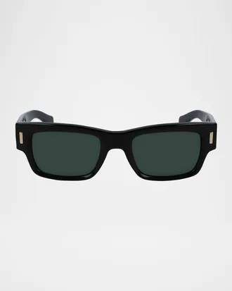 Ferragamo Men & apos;s Rivets Acetate Rectangle Sunglasses, 53mm