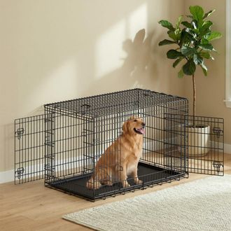 FEANDREA Jaula para perros con 2 puertas de 136 cm de color negro