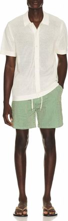 Les Deux Stan Stripe Seerseucker Swim Shorts In Artichoke Green