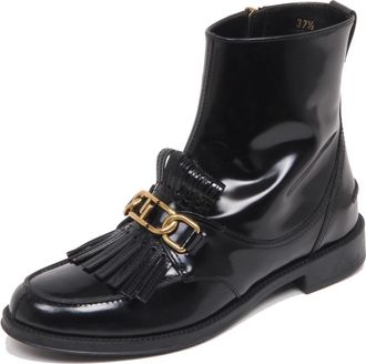 Tod's Vintage effect laars schoen met franje - Dames - Enkellaarsjes - Zwart - 36 EU - Leer - Schoenen
