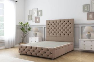 Sloomy Watson Plush Divan Base 2 Drawers - 54 Headboard & 12 Footboard in Taupe | Size: Double