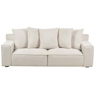 Beliani Sof&aacute; Moderno Y Confortable De 3 Plazas Con Cojines Sala De Estar Tapicer&iacute;a De Tela De Chenilla Blanco Crema Viskan