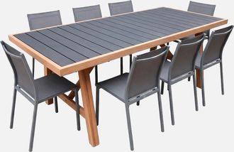 Sweeek Mesa De Jard&iacute;n De Madera De Acacia Y Aluminio Con 8 Sillas