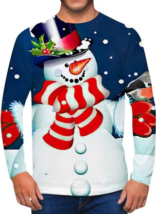 Generic Funny Xmas Jumpers Men Long Sleeves Crew Neck Warm Festive Santa Print Tops Mens Xmas Sweatshirt Christmas Long Sleeve Sweatshirt Mens Christmas Jumpe