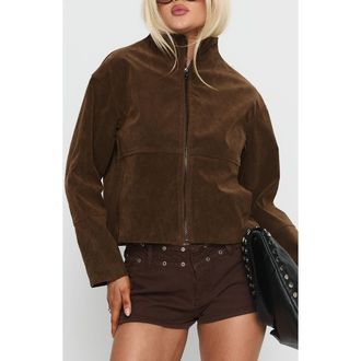Princess Polly Jessalynn Faux Suede Full Zip Jacket in Brown at Nordstrom, Size 6