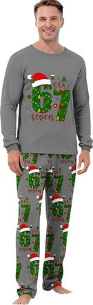 Generic 67 Mens Christmas Pajamas Set Trendy 67 Xmas Printed Tops and Pants Pyjama Sets 2-Piece Pjs Suit Comfy Soft Sleepwear Oversize Loungwear for Ugly Funn