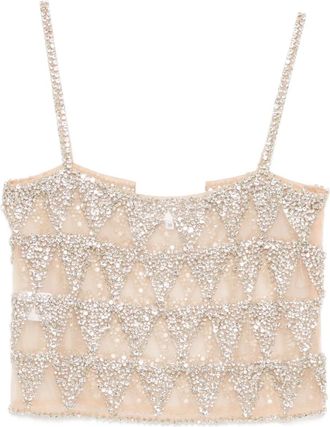 Costarellos Villie cropped top verfraaid met kristallen - Beige