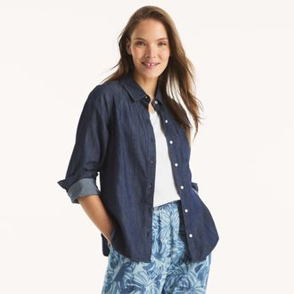 Nautica Womens Chambray Button-Up Shirt