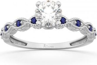 Allurez Vintage Lab Grown Diamond & Blue Sapphire Engagement Ring Palladium 1.00ct