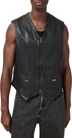 AllSaints Davies Leather Waistcoat in Black at Nordstrom, Size Xx-Large
