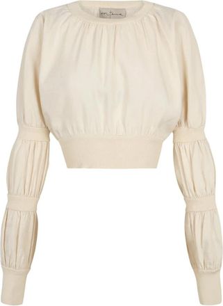 Cortana Crop Top - Dames - Longsleeves - Beige - M - Linnen - Tops