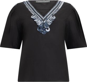 Alberta Ferretti T-shirt met V-hals - Dames - T-shirts - Zwart - S - Tops
