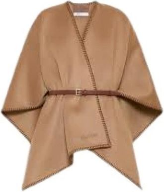 Max Mara Jassen, Dames, Bruin, ONE Size, Wol, Galosce Jas met revers van wolmix