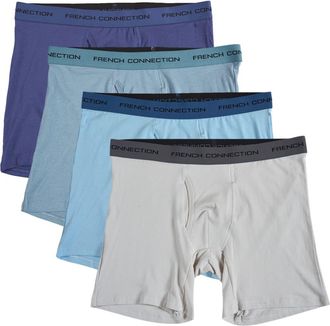 French Connection Assorted Organic Cotton Boxer Brief 4-Pack in Blue at Nordstrom, Size Medium