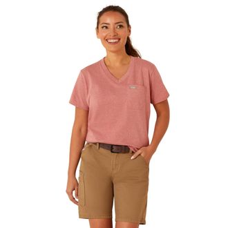 Ariat Womens Rebar Cotton Strong V-Neck T-Shirt in Mineral Red Heather, Size X-Small, by Ariat