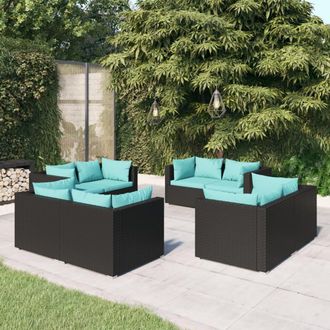vidaXL Set De Muebles De Jard&iacute;n 8 Pzas Y Cojines Rat&aacute;n Sint&eacute;tico Negro Vidaxl