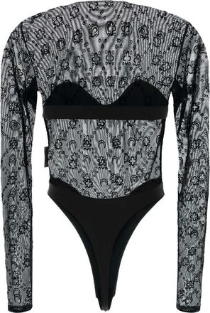 Marine Serre Womens Mesh Bodysuit Black Recycled Nylon Elastane Bodysuits