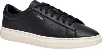 HUGO BOSS Schoenen, Heren, Zwart, 45 EU, Leer, Kieran Gekorste Leren Court Sneakers