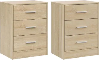 Woltu Woltu Set 2 Comodini A 3 Cassetti Cassetto, Rovere Chiaro