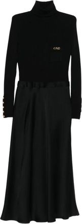 Elisabetta Franchi Geribbelde gebreide jurk met zak - Dames - Casual kleedjes - Zwart - L - Leer - Kleedjes