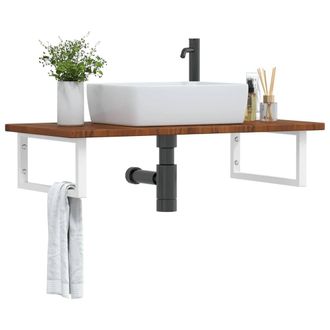 Berkfield Home Basin Shelf Wall Mounted Steel & Solid Wood Oak in Brown