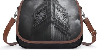 Generic Big Ben London White And Black Crossbody Bag Womens Handbag PU Message Bags Shoulder Purse with Adjustable Strap